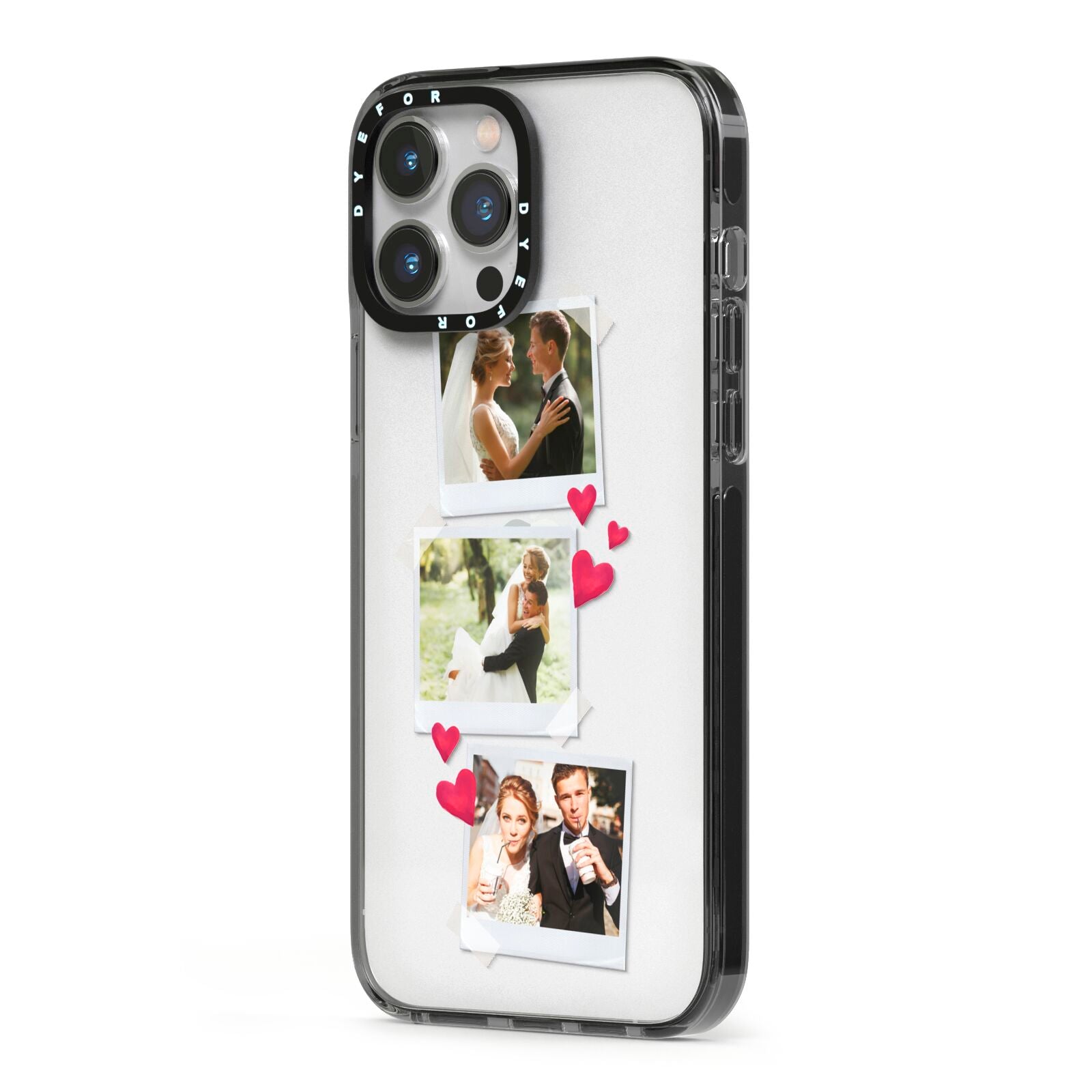 Personalised Wedding Photo Montage iPhone 13 Pro Max Black Impact Case Side Angle on Silver phone