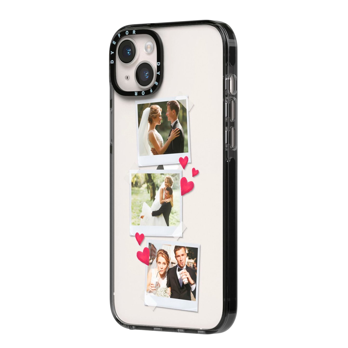 Personalised Wedding Photo Montage iPhone 14 Plus Black Impact Case Side Angle on Silver phone