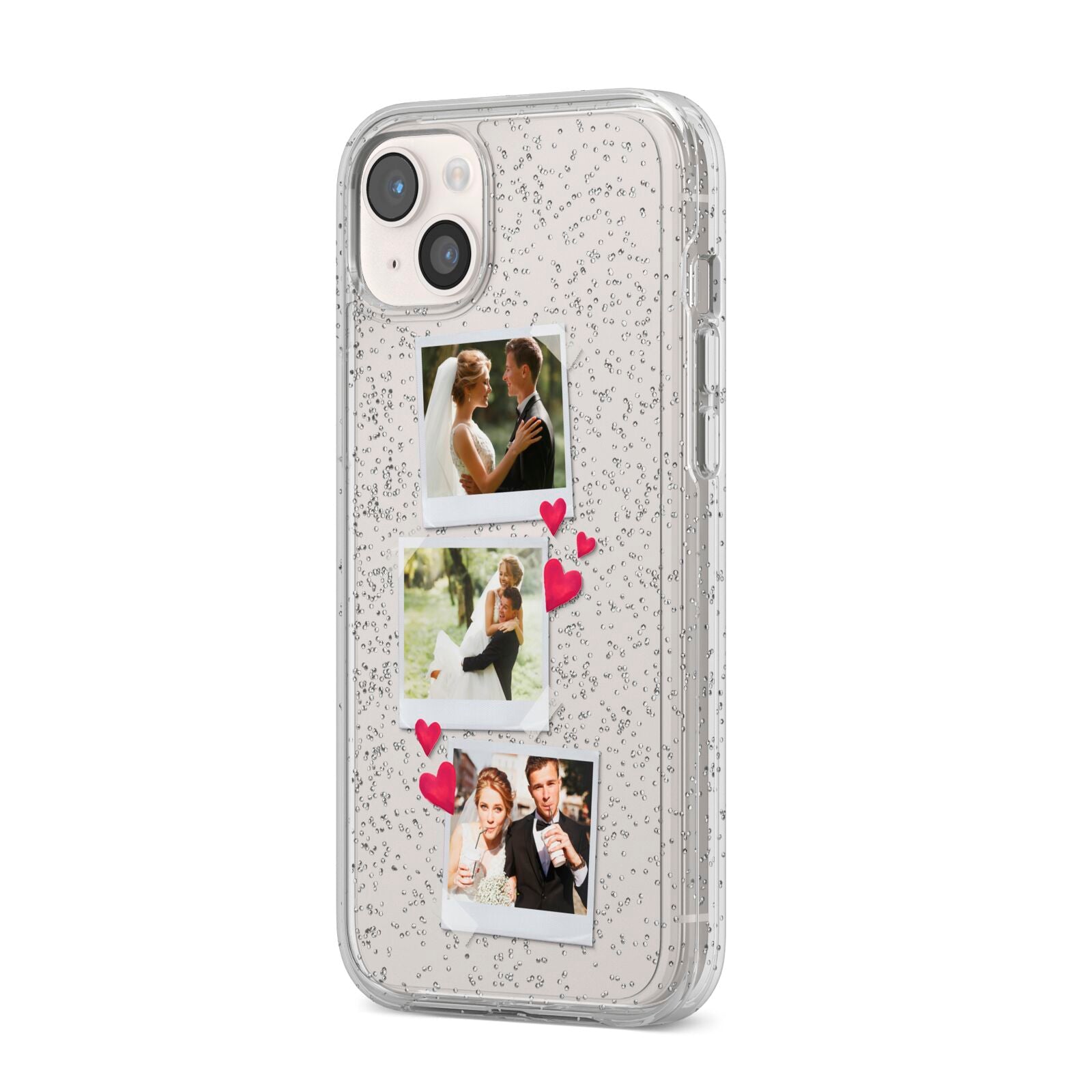 Personalised Wedding Photo Montage iPhone 14 Plus Glitter Tough Case Starlight Angled Image
