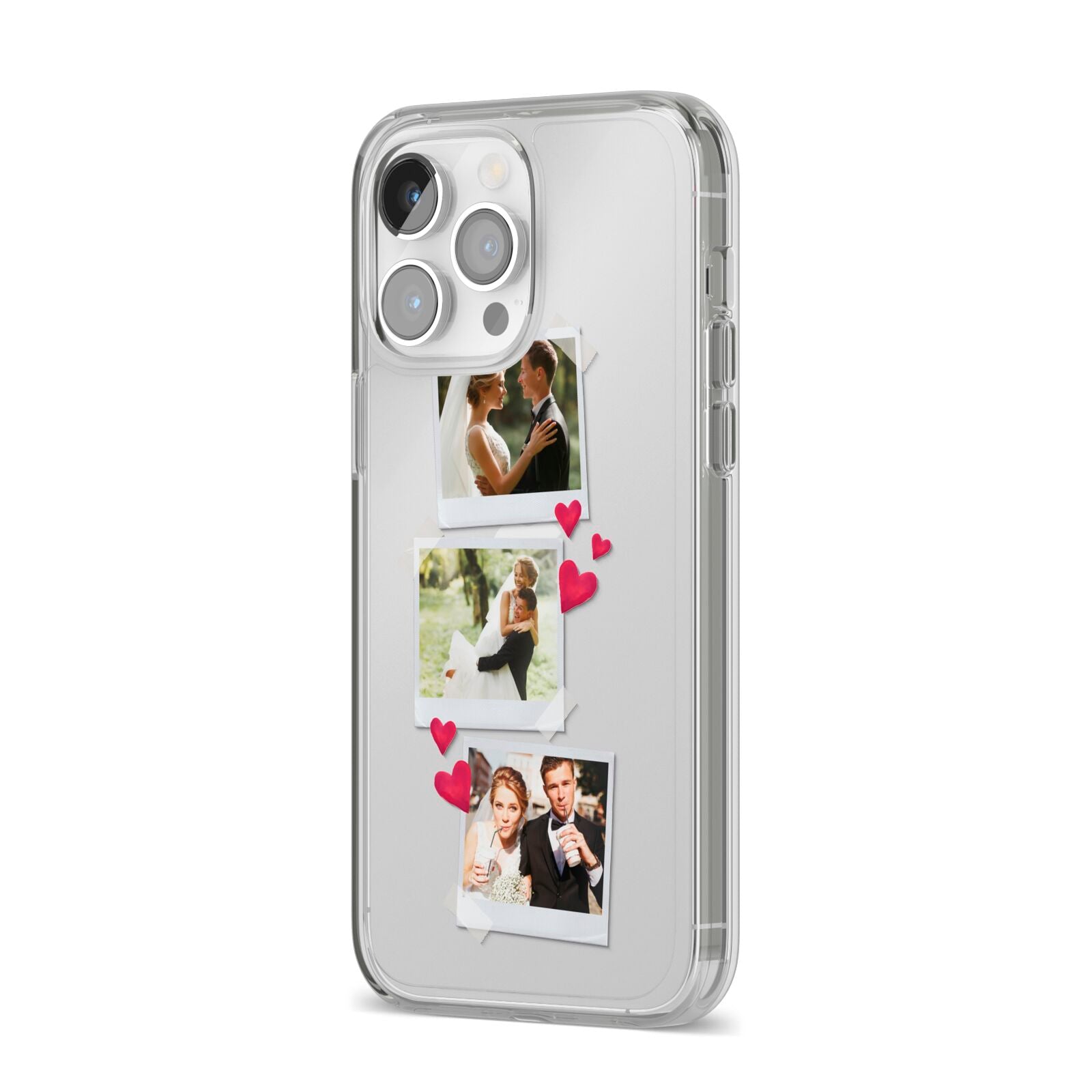 Personalised Wedding Photo Montage iPhone 14 Pro Max Clear Tough Case Silver Angled Image