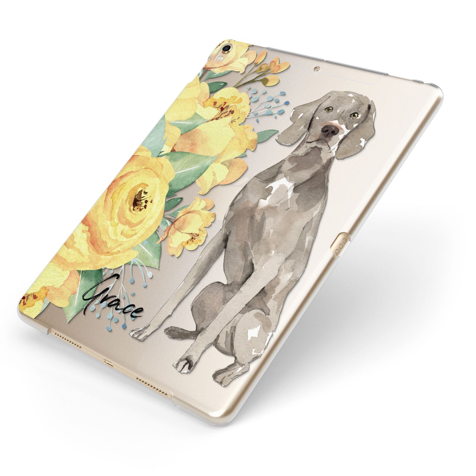 Personalised Weimaraner Apple iPad Case on Gold iPad Side View