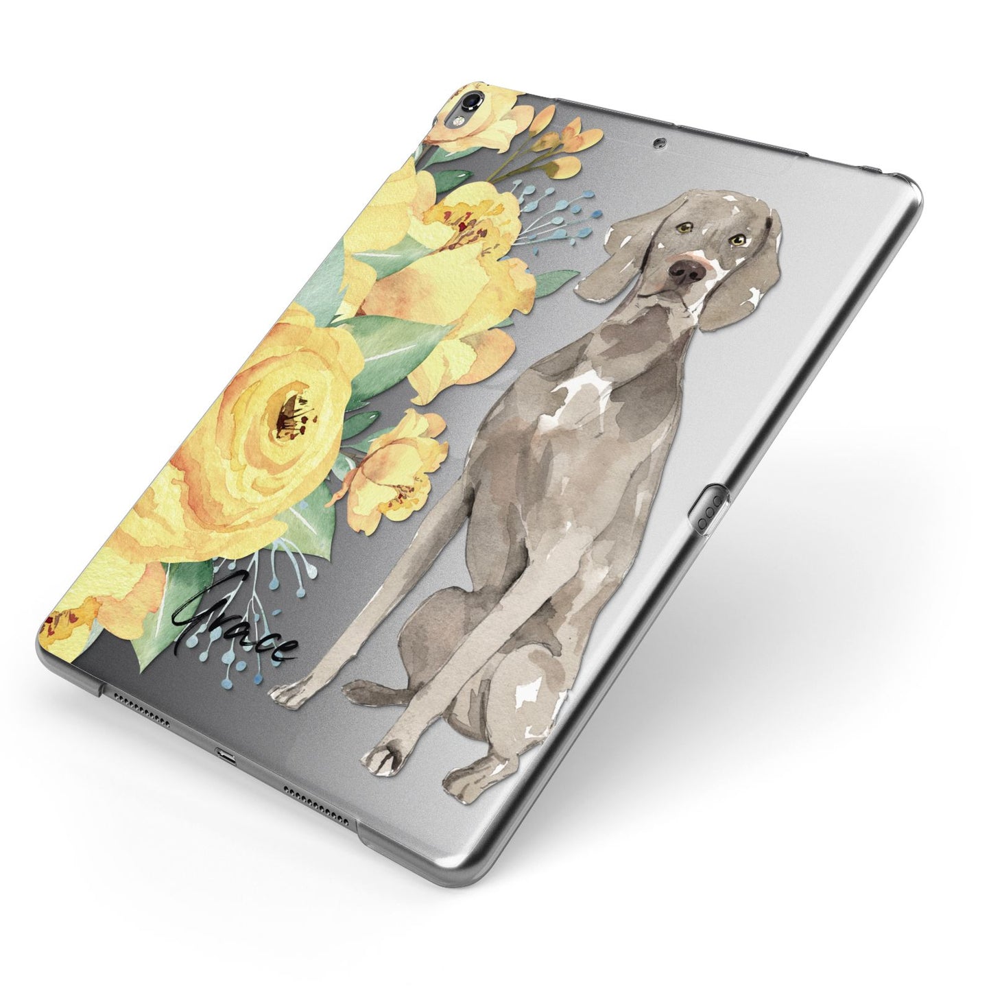 Personalised Weimaraner Apple iPad Case on Grey iPad Side View