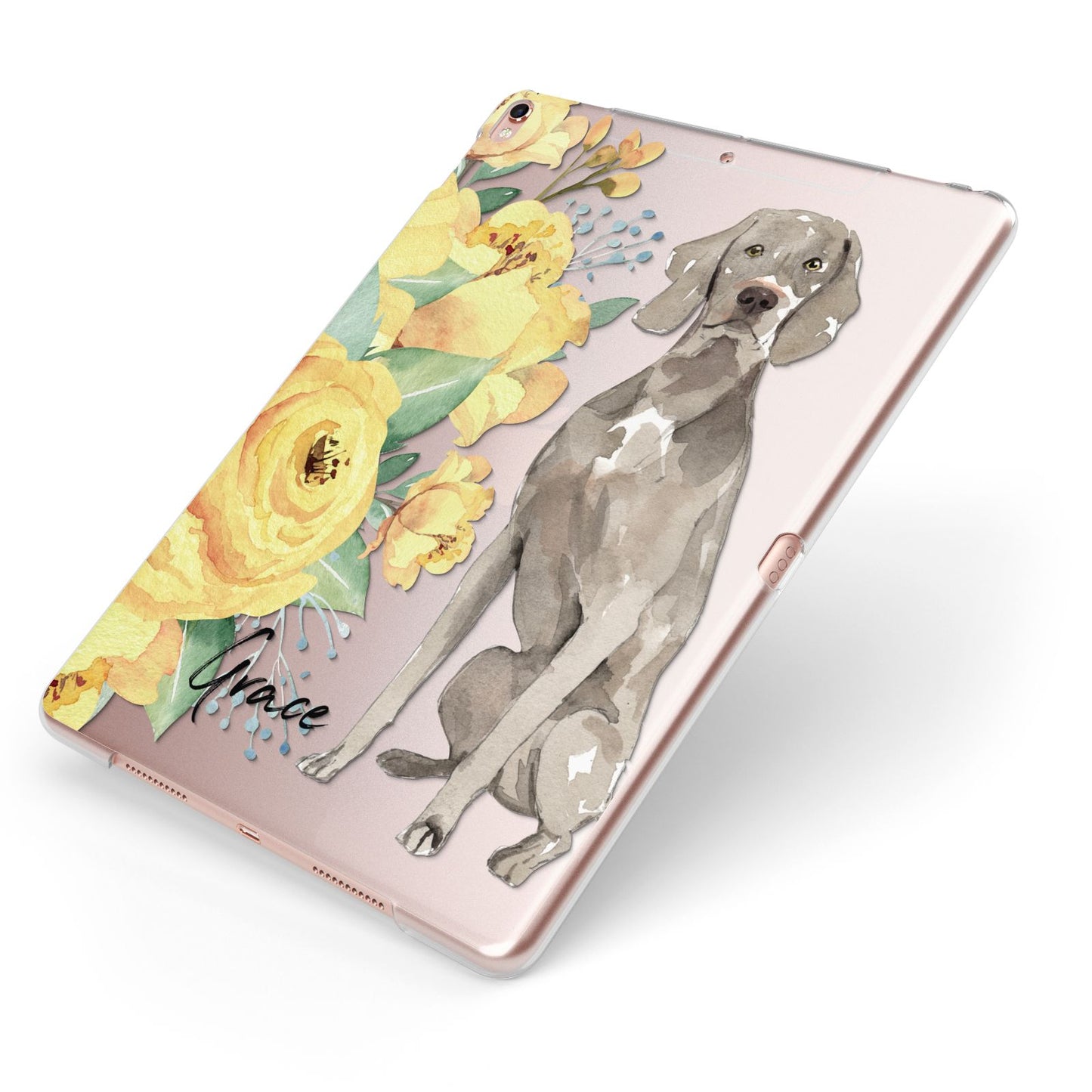 Personalised Weimaraner Apple iPad Case on Rose Gold iPad Side View