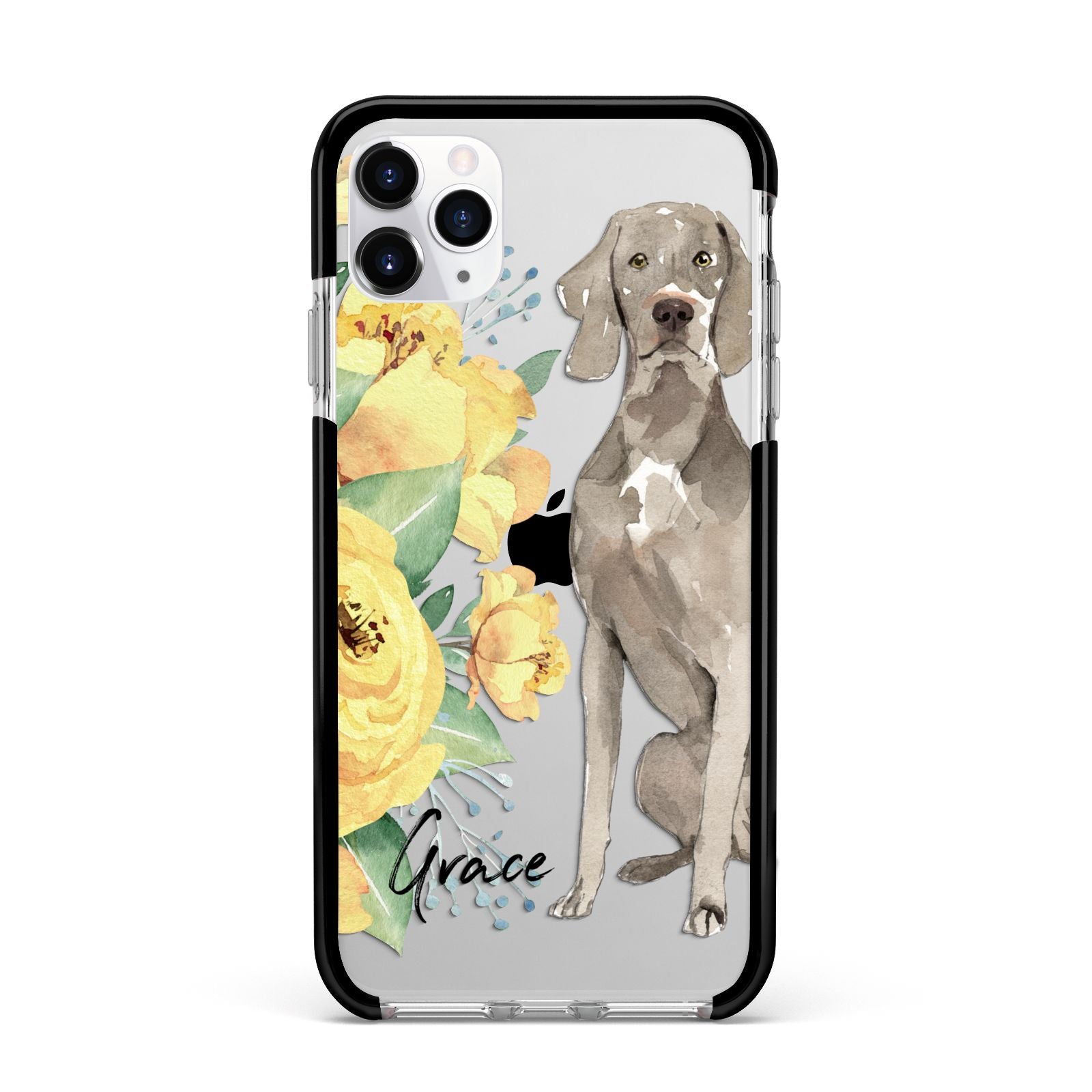 Personalised Weimaraner Apple iPhone 11 Pro Max in Silver with Black Impact Case