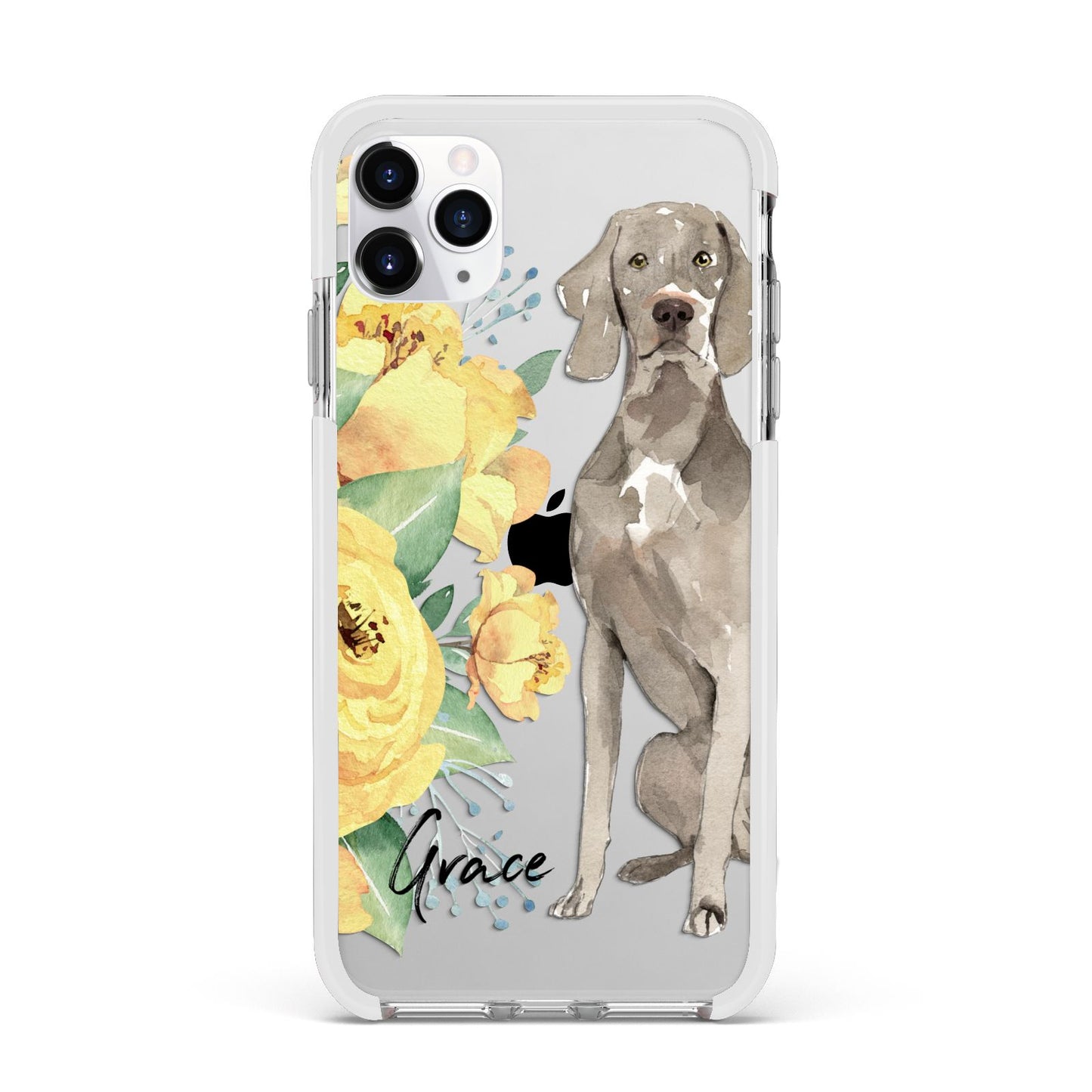 Personalised Weimaraner Apple iPhone 11 Pro Max in Silver with White Impact Case