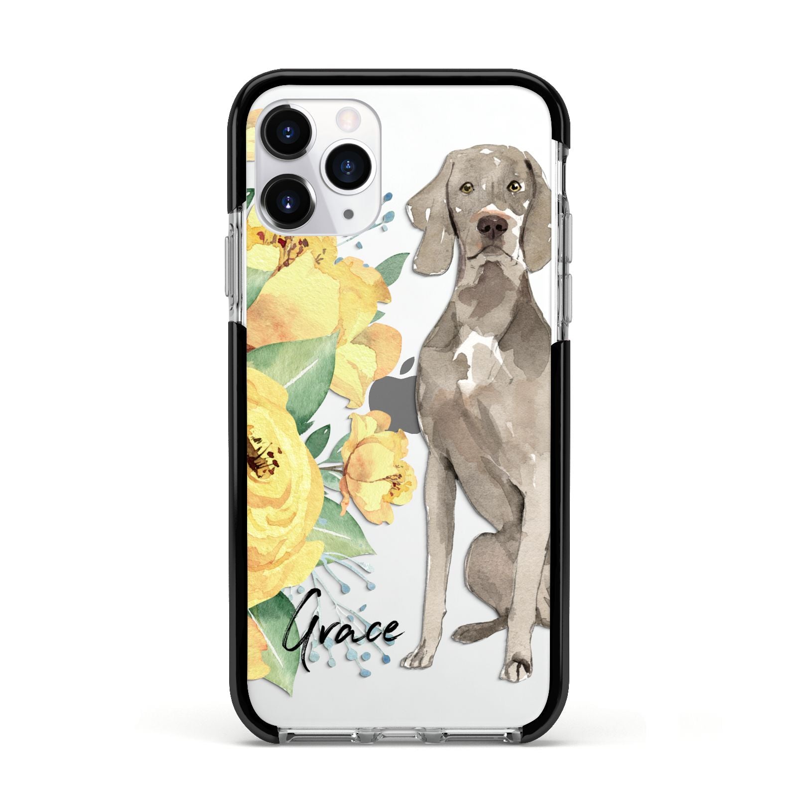 Personalised Weimaraner Apple iPhone 11 Pro in Silver with Black Impact Case
