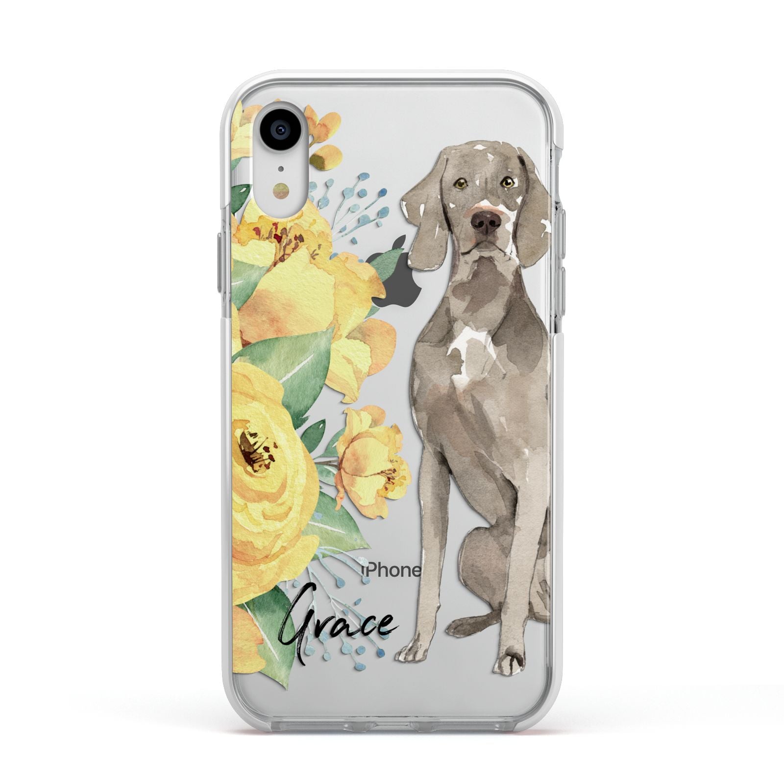 Personalised Weimaraner Apple iPhone XR Impact Case White Edge on Silver Phone