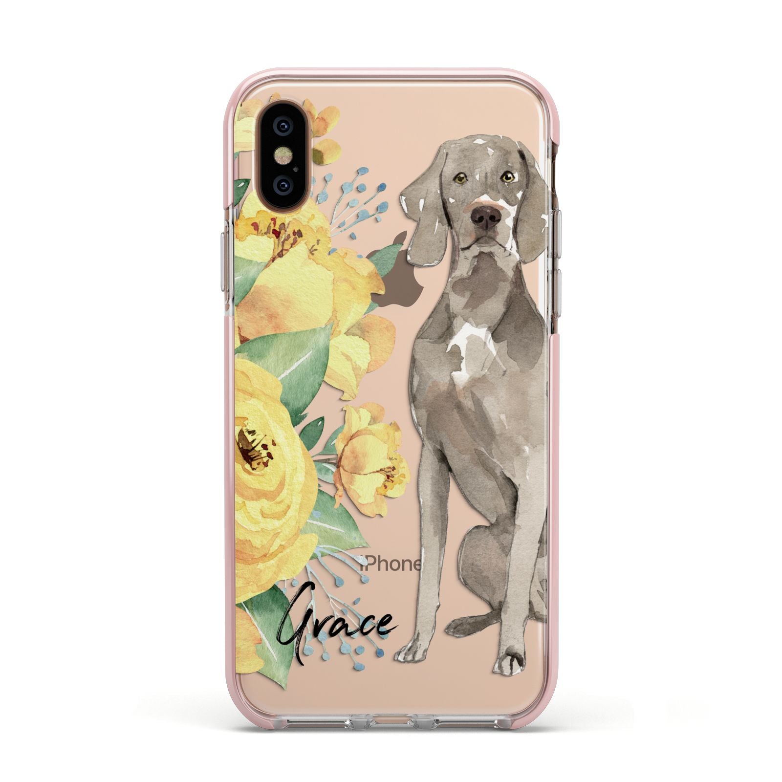 Personalised Weimaraner Apple iPhone Xs Impact Case Pink Edge on Gold Phone