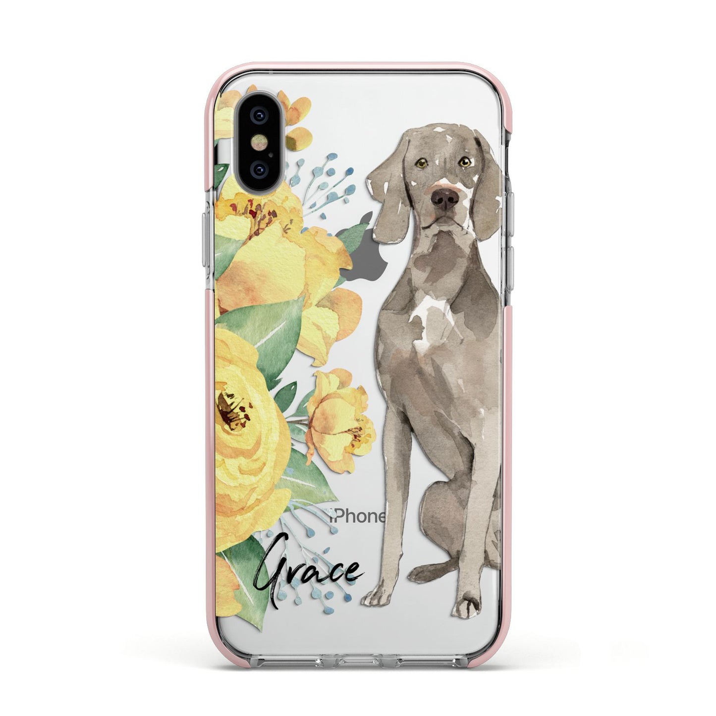 Personalised Weimaraner Apple iPhone Xs Impact Case Pink Edge on Silver Phone