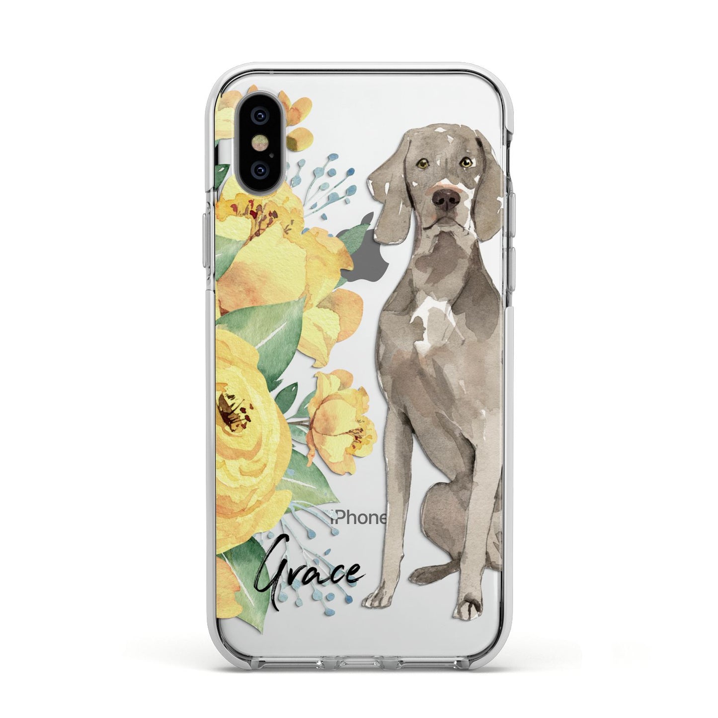 Personalised Weimaraner Apple iPhone Xs Impact Case White Edge on Silver Phone