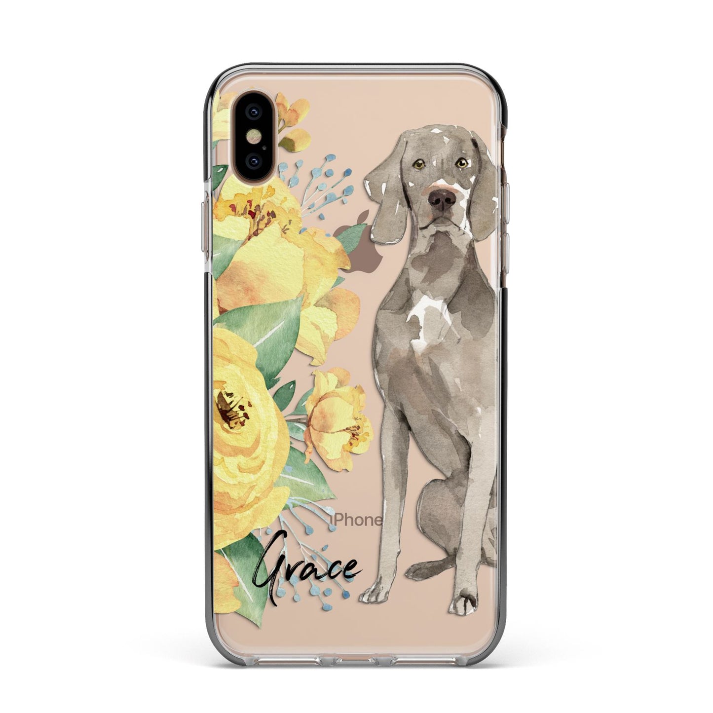 Personalised Weimaraner Apple iPhone Xs Max Impact Case Black Edge on Gold Phone