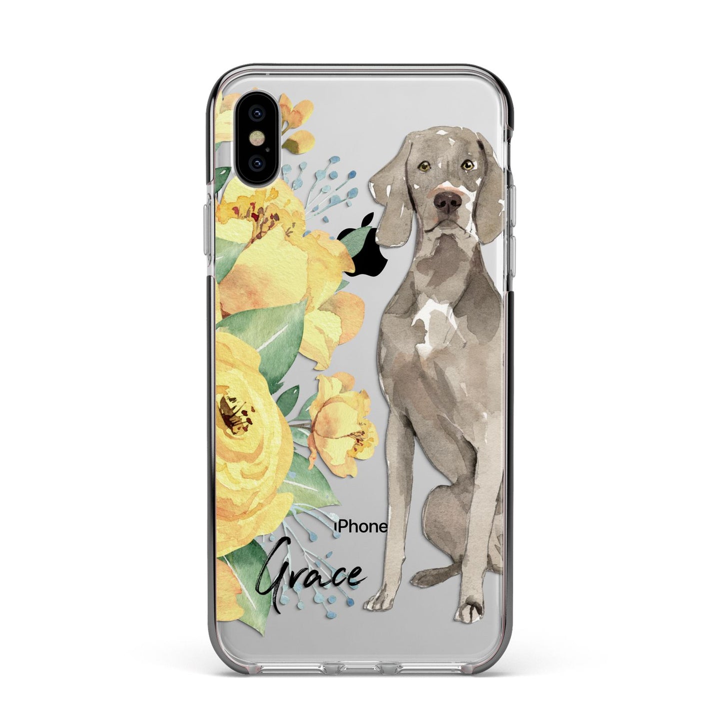 Personalised Weimaraner Apple iPhone Xs Max Impact Case Black Edge on Silver Phone
