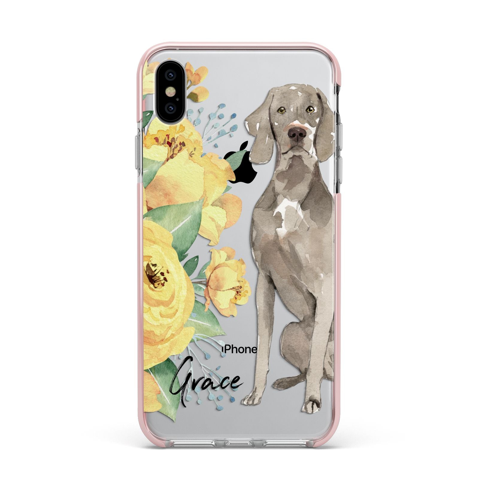 Personalised Weimaraner Apple iPhone Xs Max Impact Case Pink Edge on Silver Phone