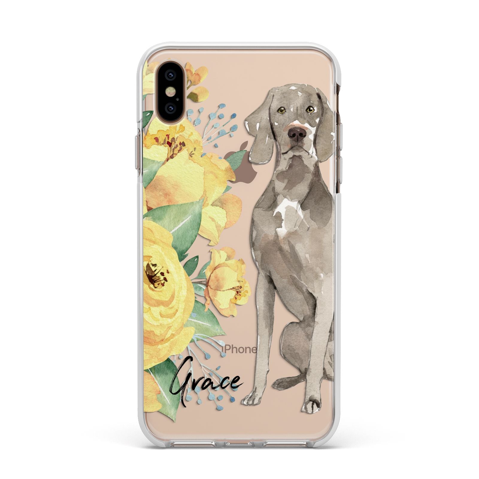 Personalised Weimaraner Apple iPhone Xs Max Impact Case White Edge on Gold Phone