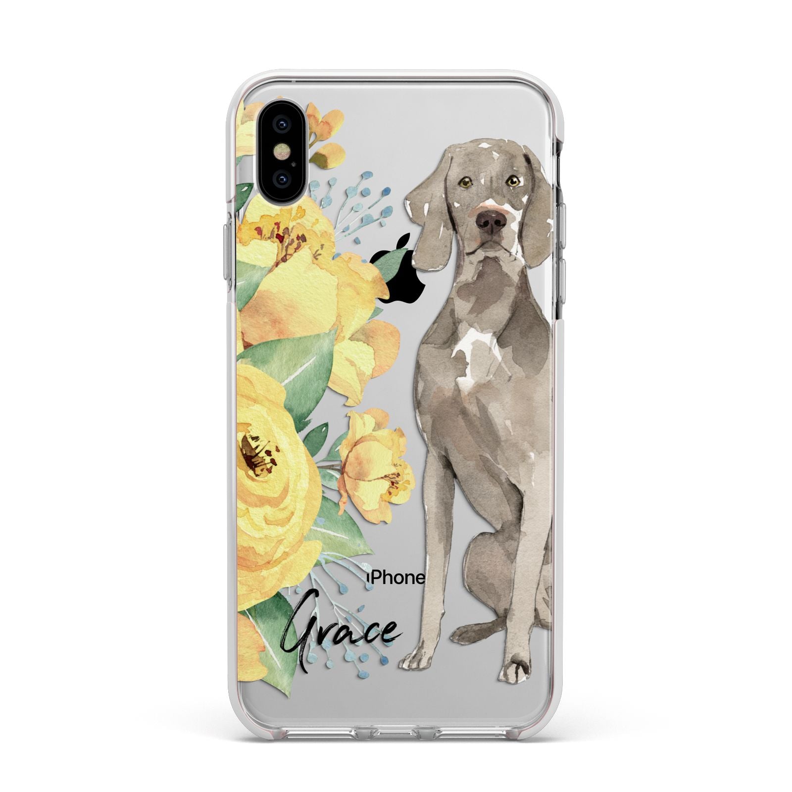 Personalised Weimaraner Apple iPhone Xs Max Impact Case White Edge on Silver Phone