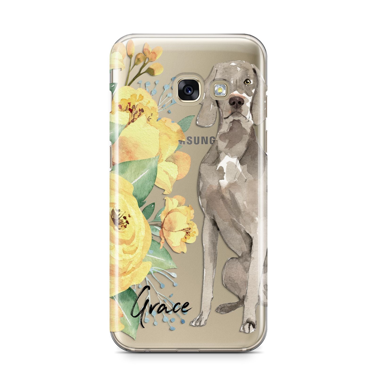 Personalised Weimaraner Samsung Galaxy A3 2017 Case on gold phone