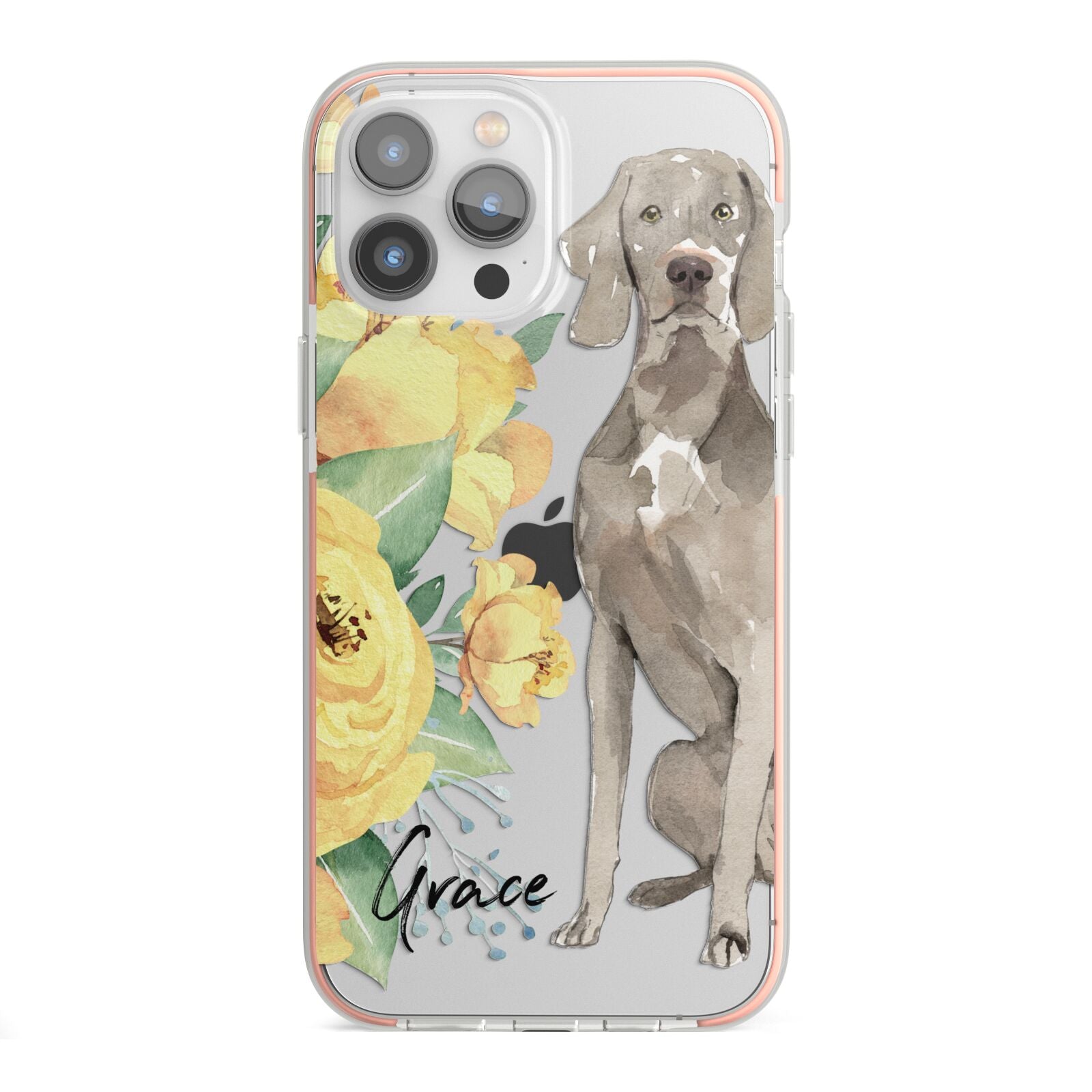 Personalised Weimaraner iPhone 13 Pro Max TPU Impact Case with Pink Edges