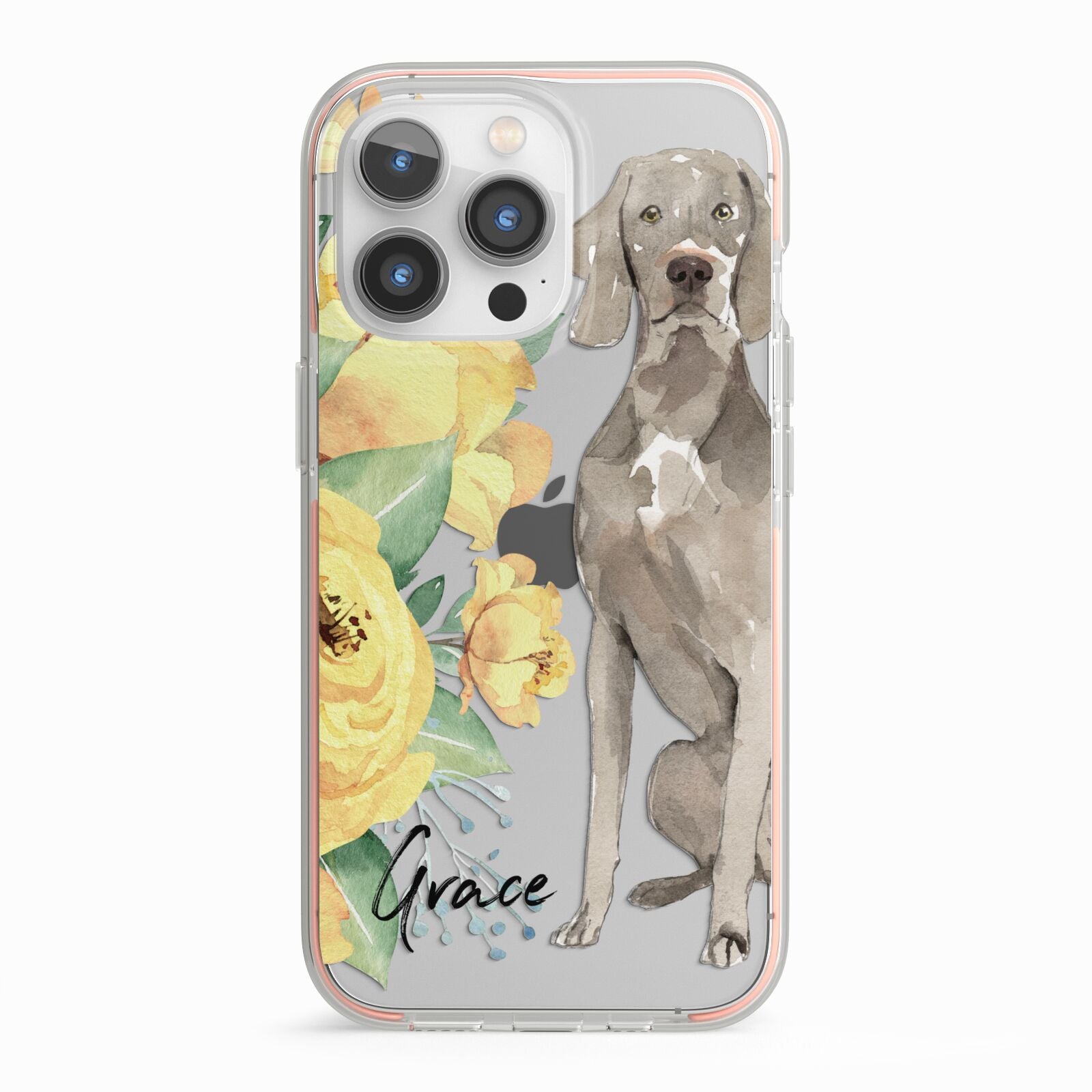 Personalised Weimaraner iPhone 13 Pro TPU Impact Case with Pink Edges
