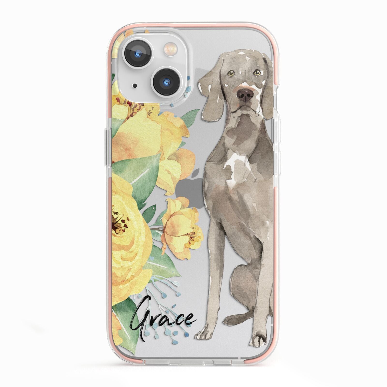 Personalised Weimaraner iPhone 13 TPU Impact Case with Pink Edges