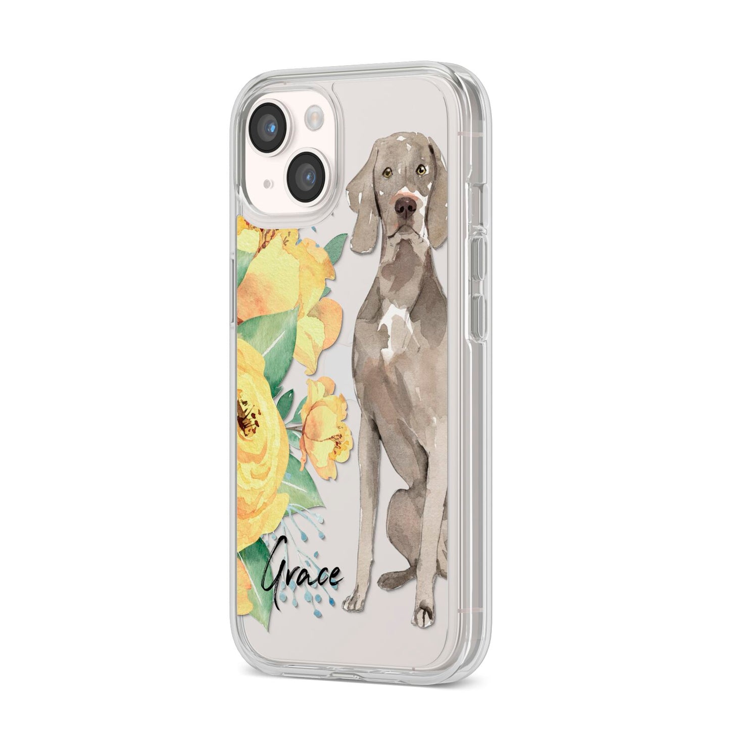 Personalised Weimaraner iPhone 14 Clear Tough Case Starlight Angled Image