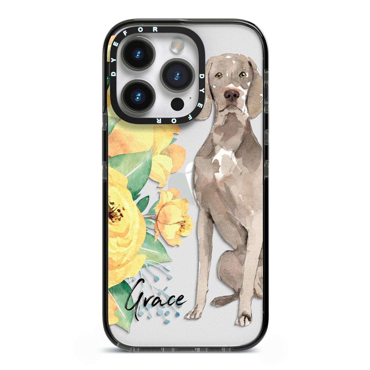 Personalised Weimaraner iPhone 14 Pro Black Impact Case on Silver phone