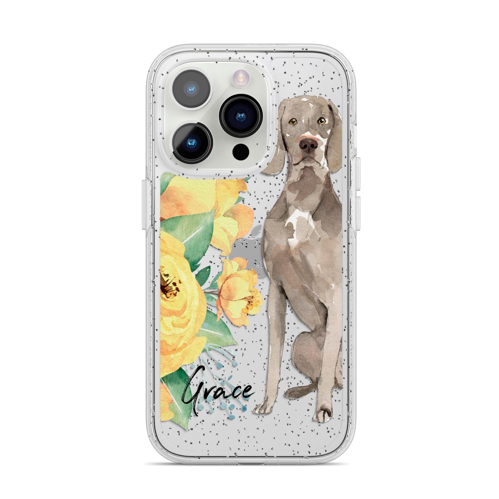 Personalised Weimaraner iPhone 14 Pro Glitter Tough Case Silver