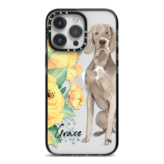 Personalised Weimaraner iPhone 14 Pro Max Black Impact Case on Silver phone