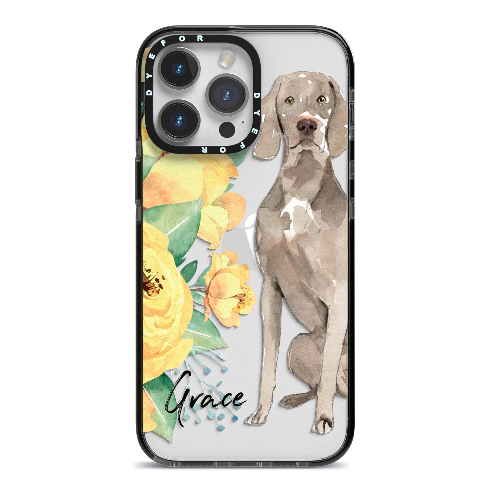 Personalised Weimaraner iPhone 14 Pro Max Black Impact Case on Silver phone