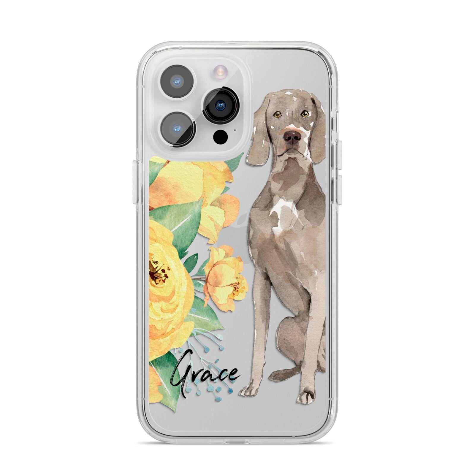 Personalised Weimaraner iPhone 14 Pro Max Clear Tough Case Silver