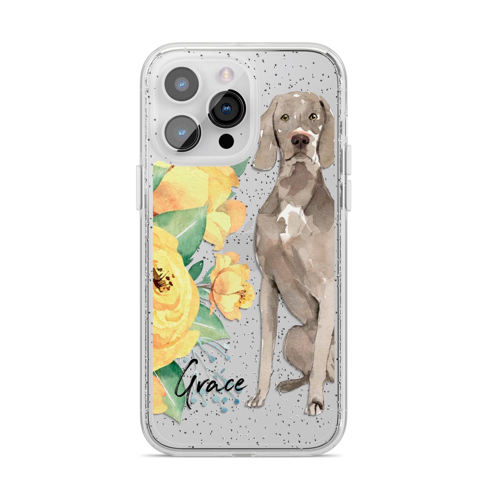 Personalised Weimaraner iPhone 14 Pro Max Glitter Tough Case Silver