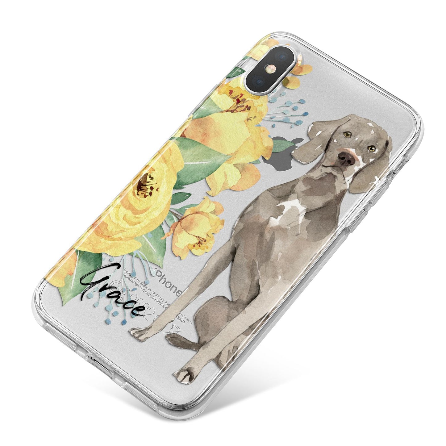 Personalised Weimaraner iPhone X Bumper Case on Silver iPhone