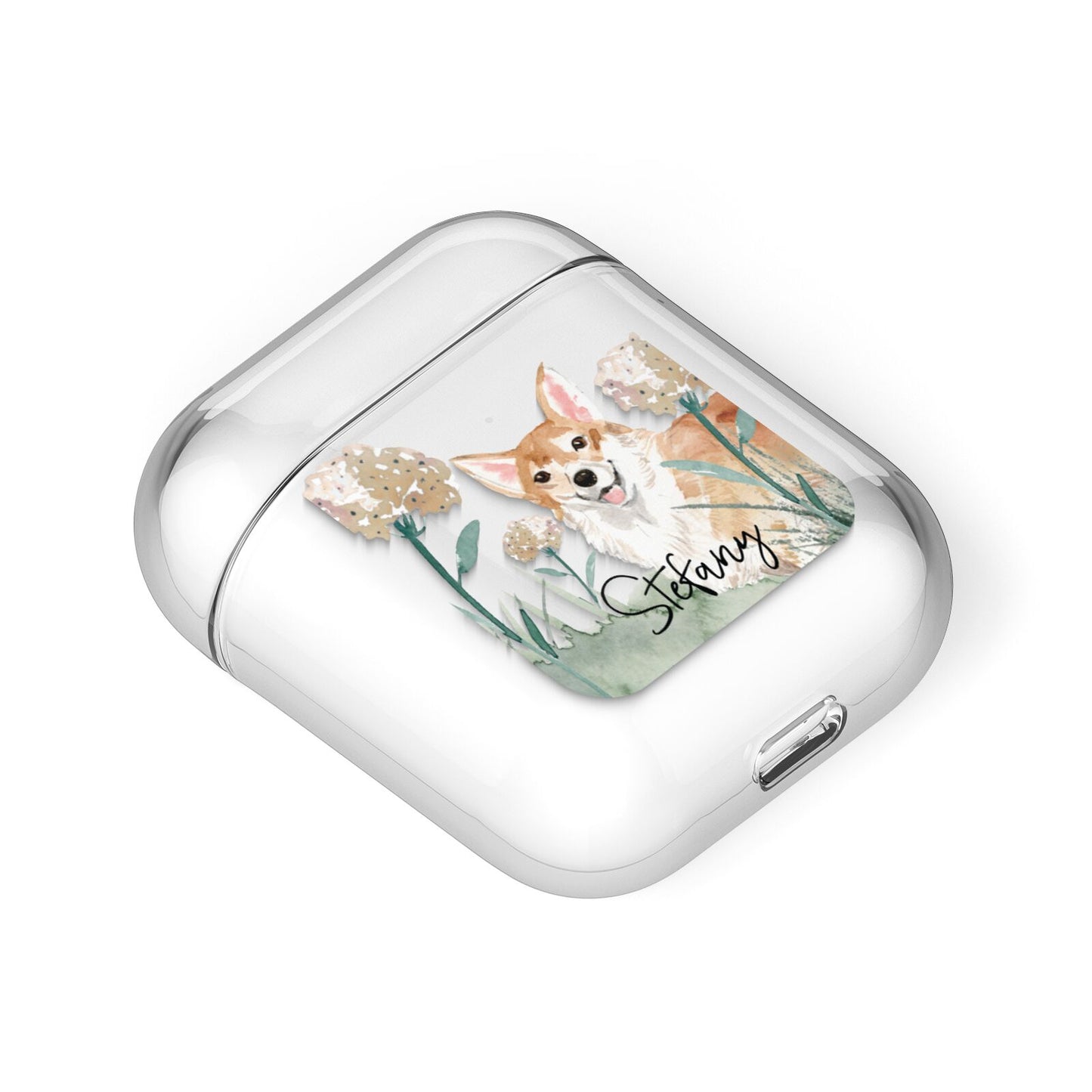 Personalised Welsh Corgi Dog AirPods Case Laid Flat