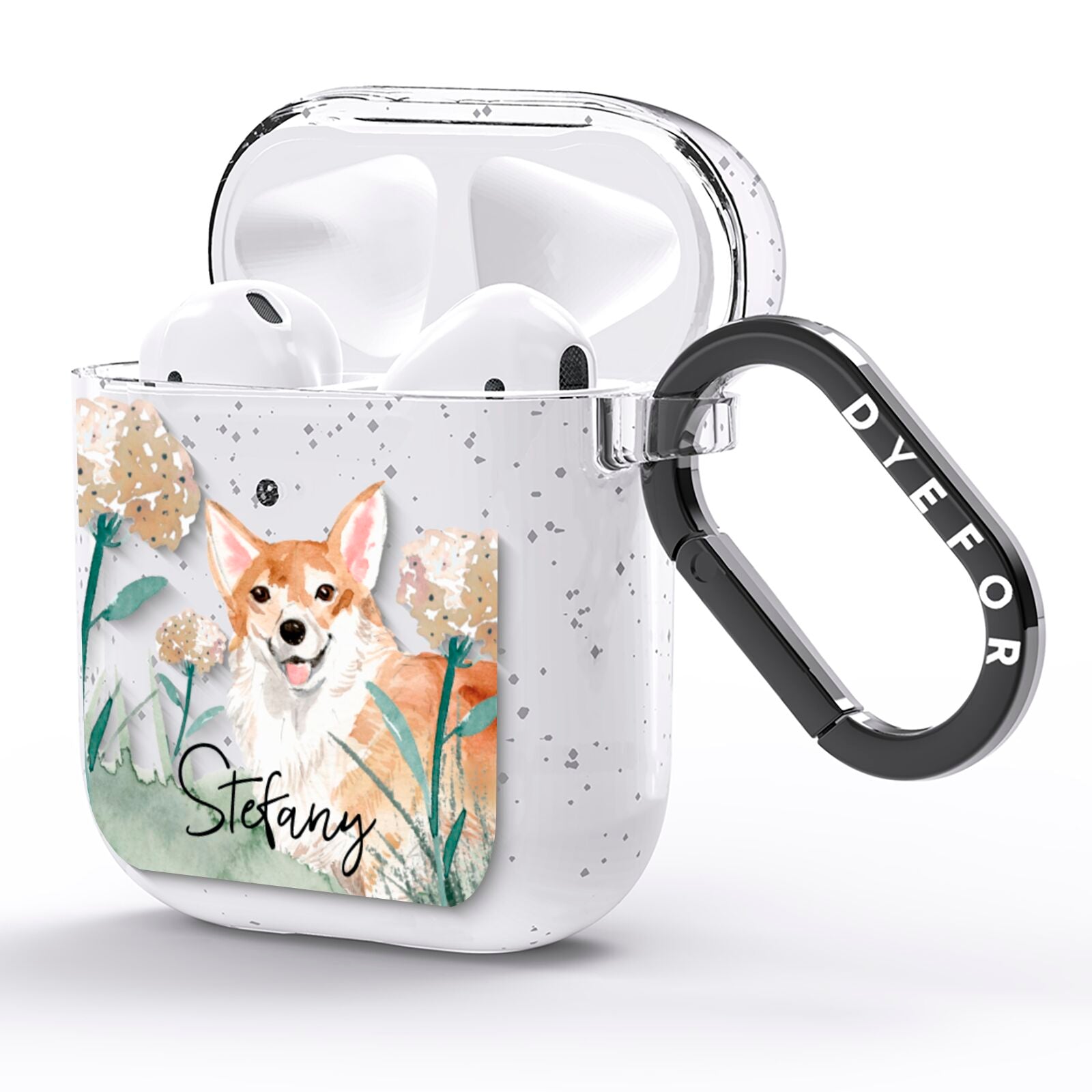 Personalised Welsh Corgi Dog AirPods Glitter Case Side Image