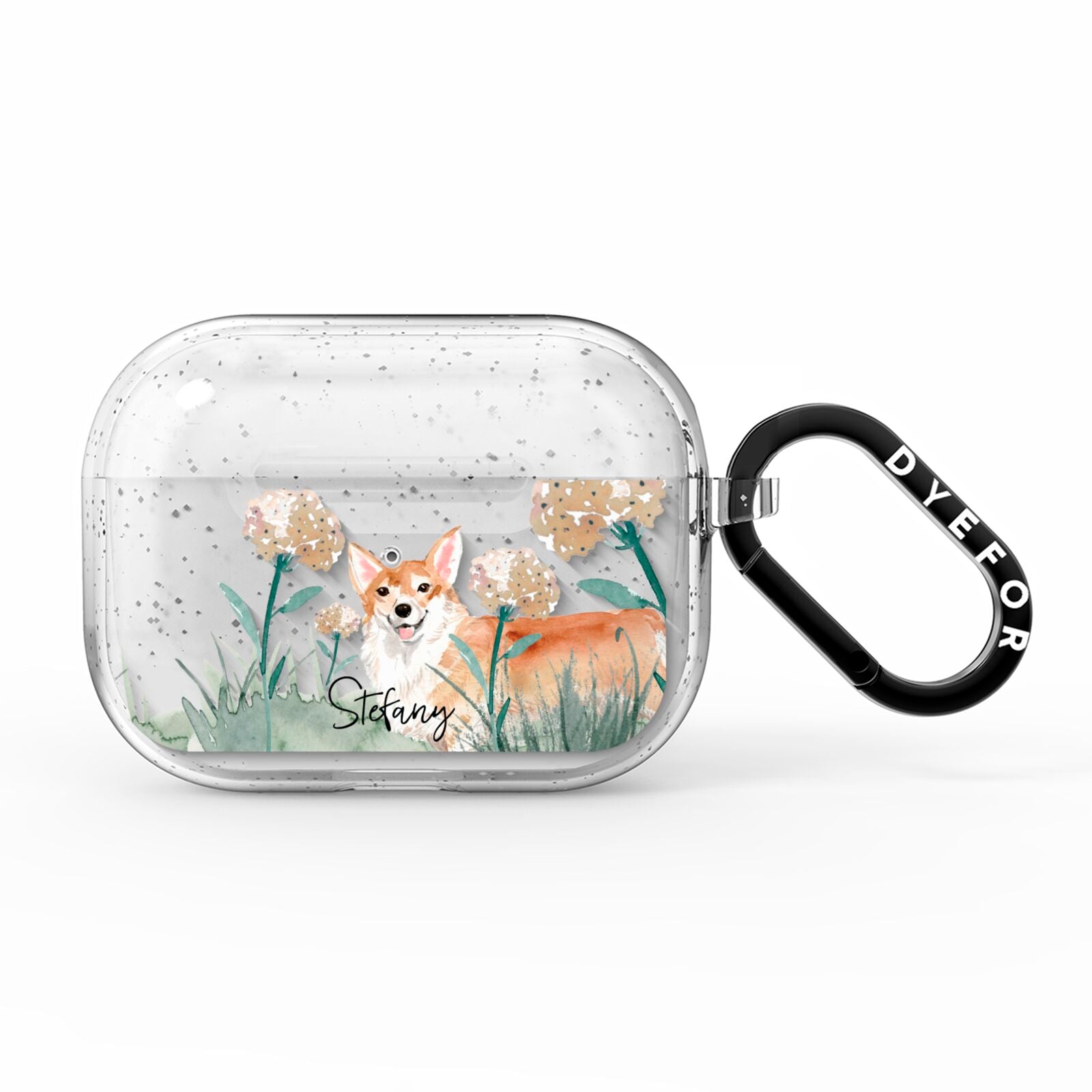 Personalised Welsh Corgi Dog AirPods Pro Glitter Case