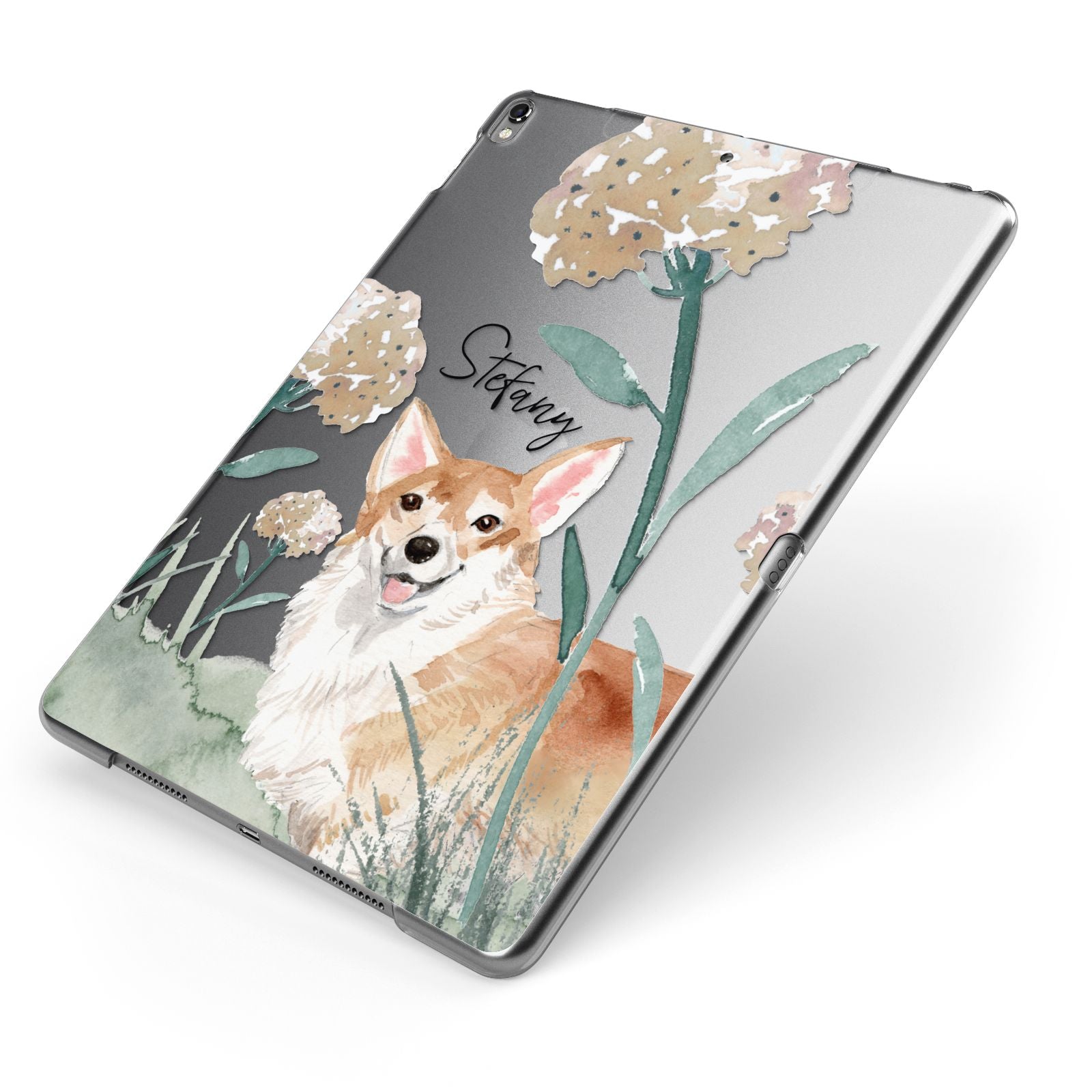 Personalised Welsh Corgi Dog Apple iPad Case on Grey iPad Side View
