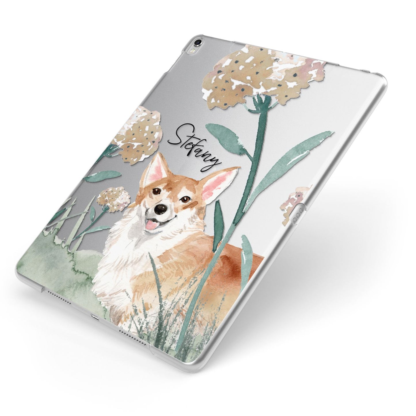 Personalised Welsh Corgi Dog Apple iPad Case on Silver iPad Side View