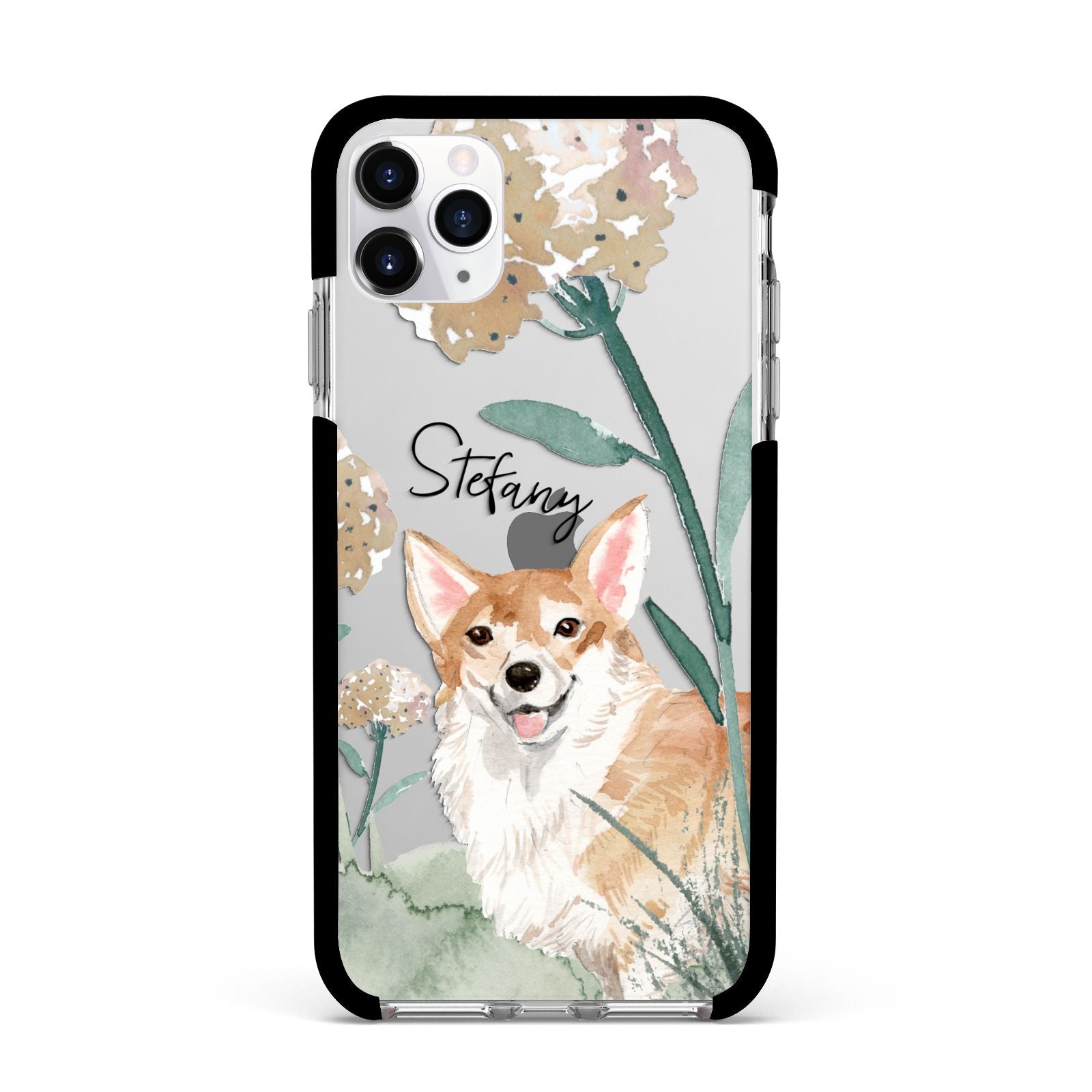 Personalised Welsh Corgi Dog Apple iPhone 11 Pro Max in Silver with Black Impact Case