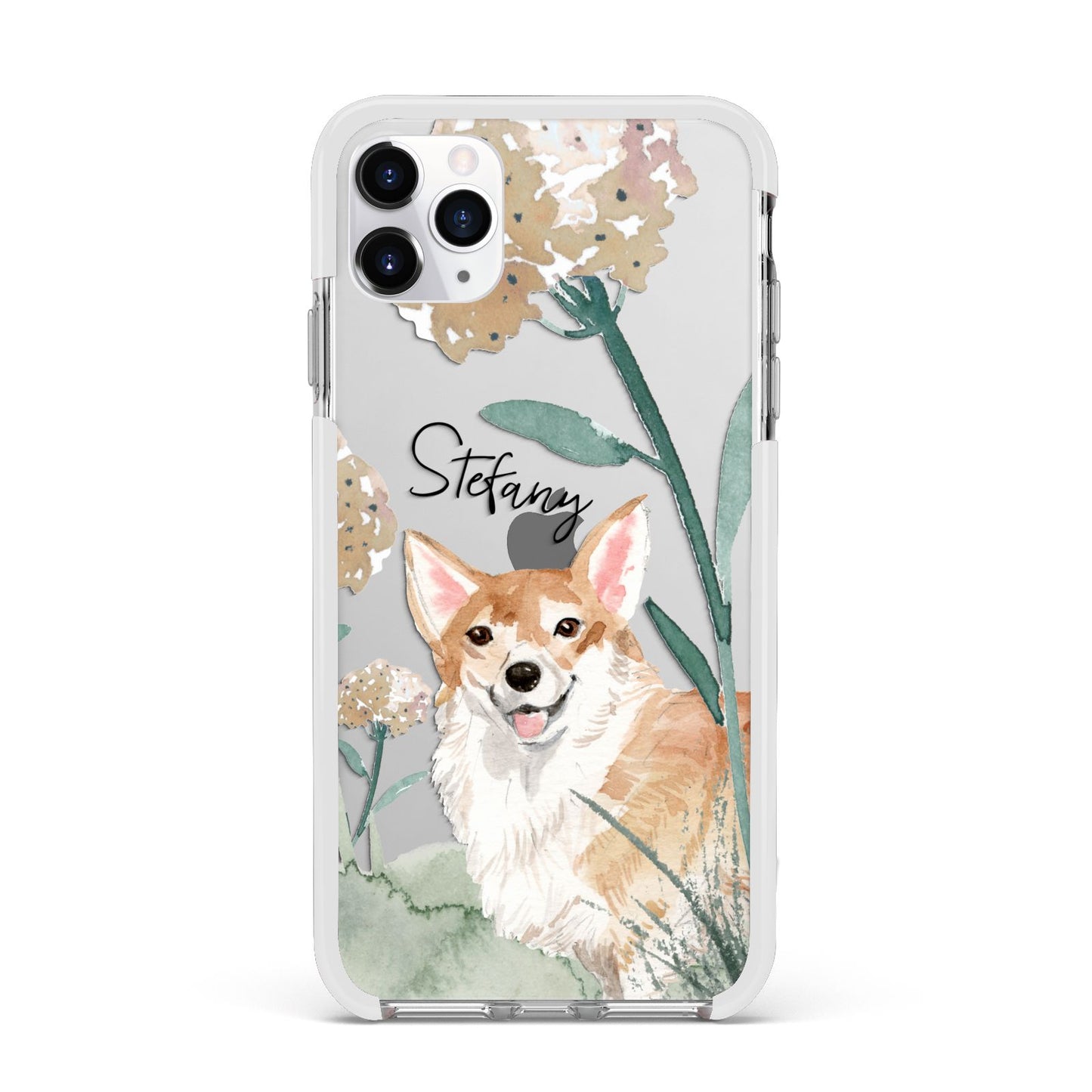 Personalised Welsh Corgi Dog Apple iPhone 11 Pro Max in Silver with White Impact Case