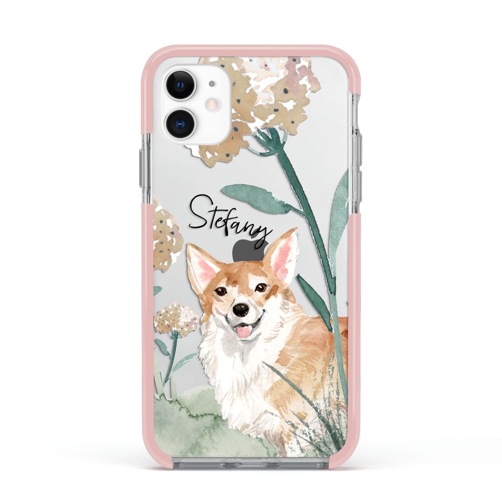 Personalised Welsh Corgi Dog Apple iPhone 11 in White with Pink Impact Case