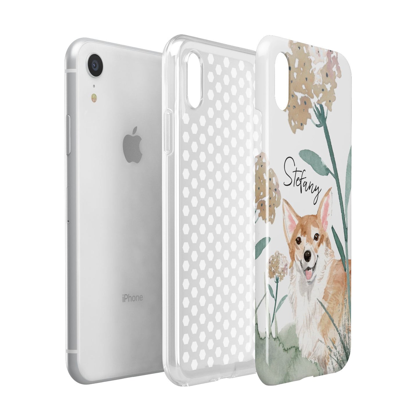 Personalised Welsh Corgi Dog Apple iPhone XR White 3D Tough Case Expanded view