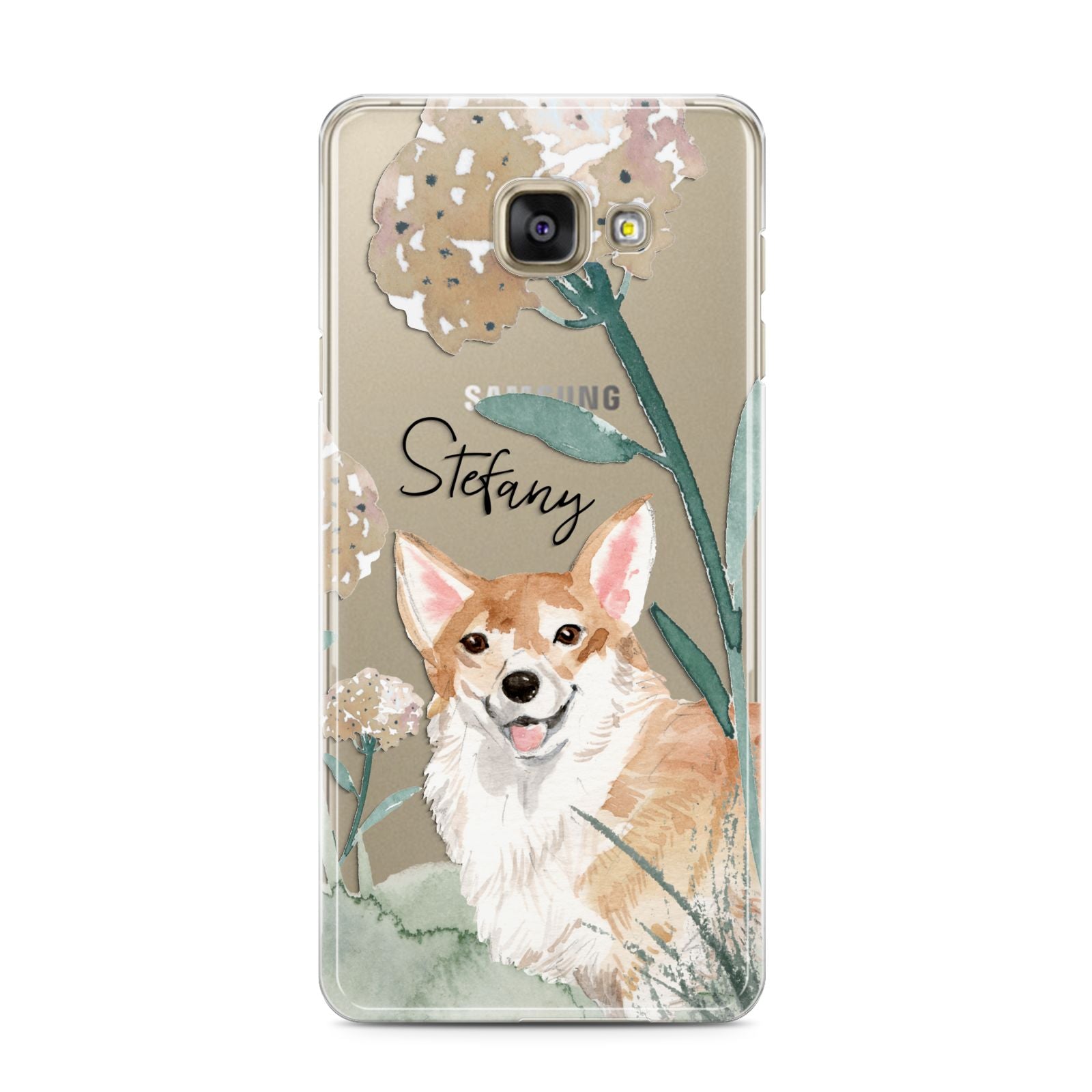 Personalised Welsh Corgi Dog Samsung Galaxy A3 2016 Case on gold phone