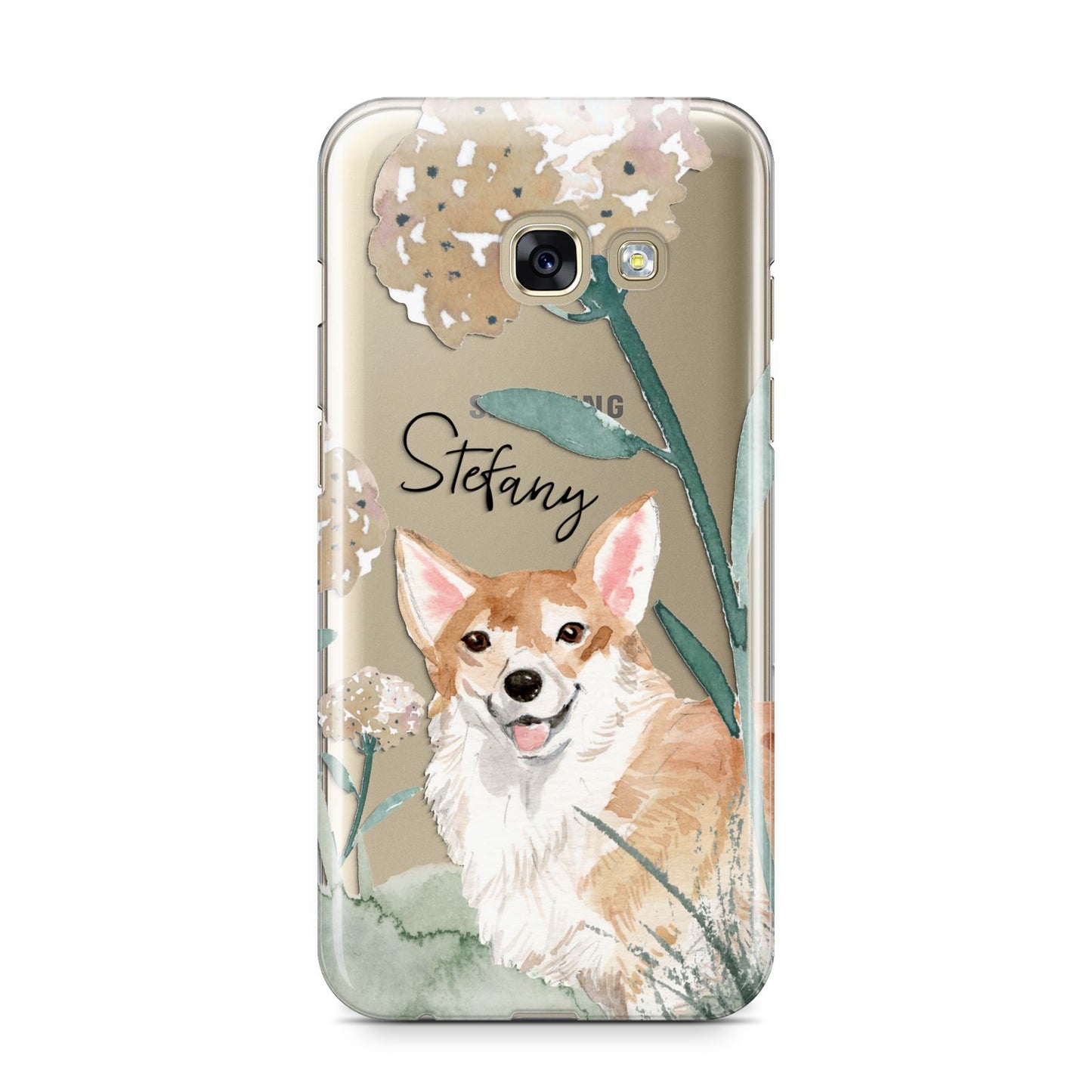 Personalised Welsh Corgi Dog Samsung Galaxy A3 2017 Case on gold phone