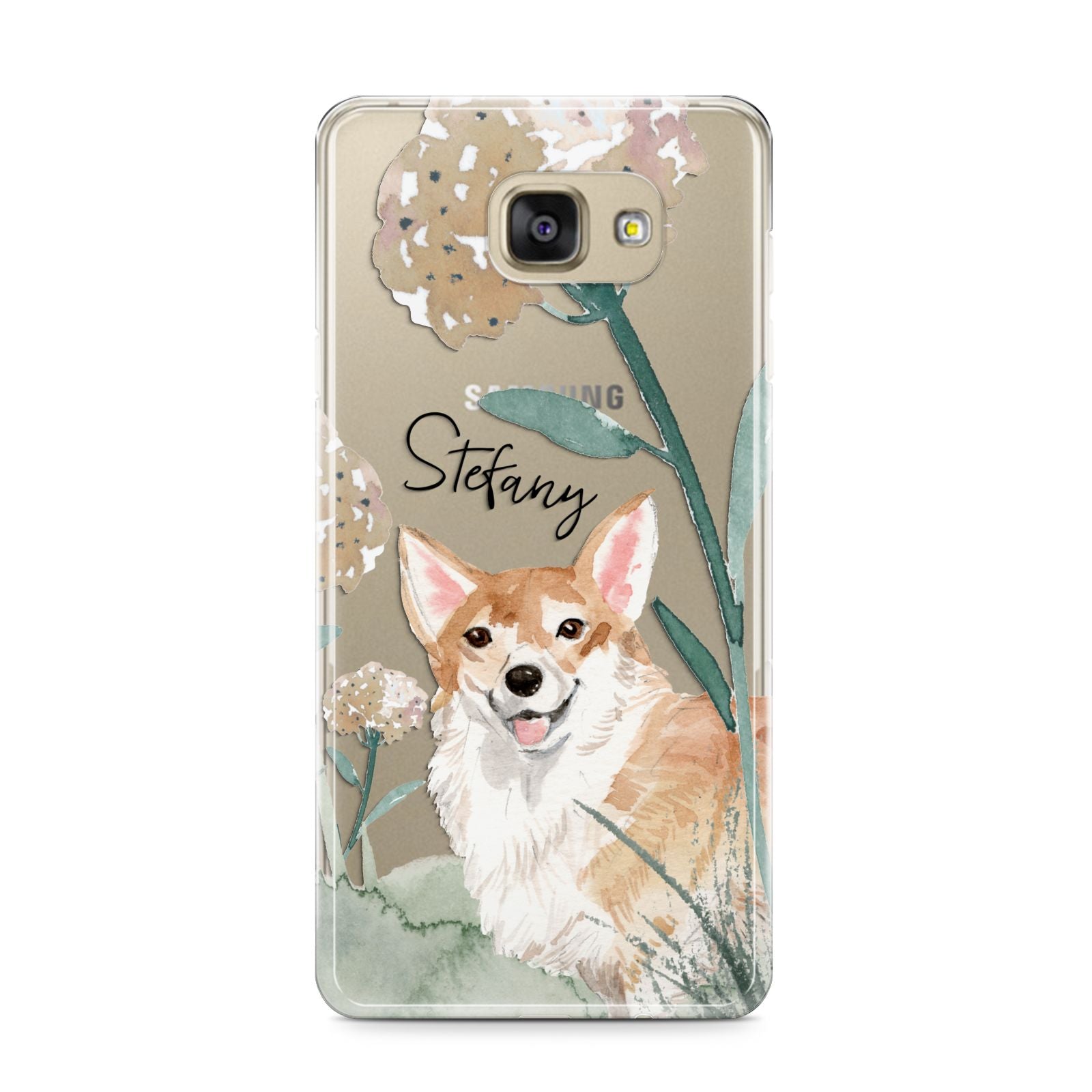 Personalised Welsh Corgi Dog Samsung Galaxy A9 2016 Case on gold phone