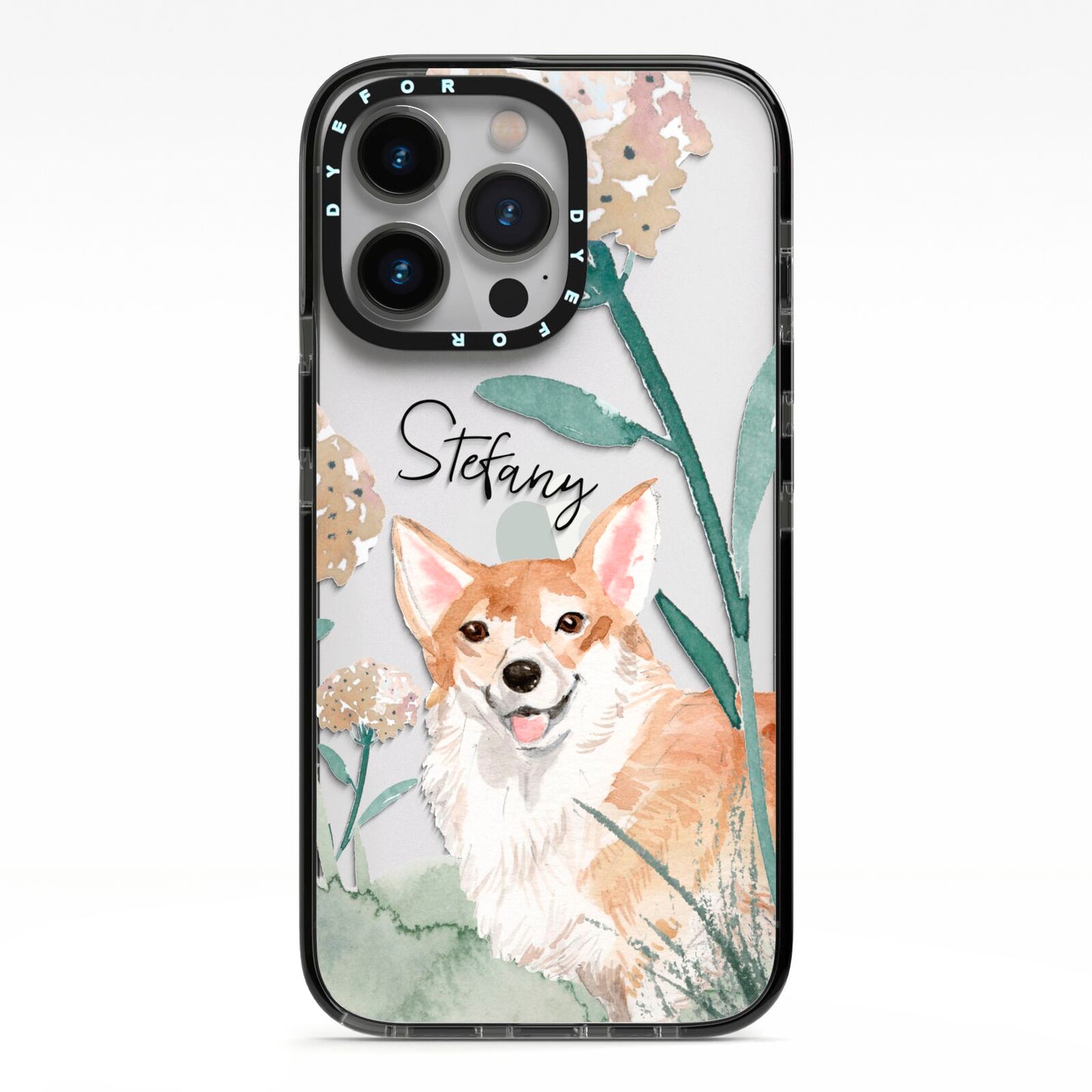 Personalised Welsh Corgi Dog iPhone 13 Pro Black Impact Case on Silver phone