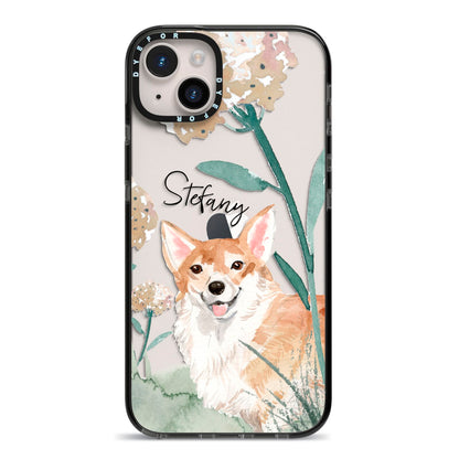 Personalised Welsh Corgi Dog iPhone 14 Plus Black Impact Case on Silver phone