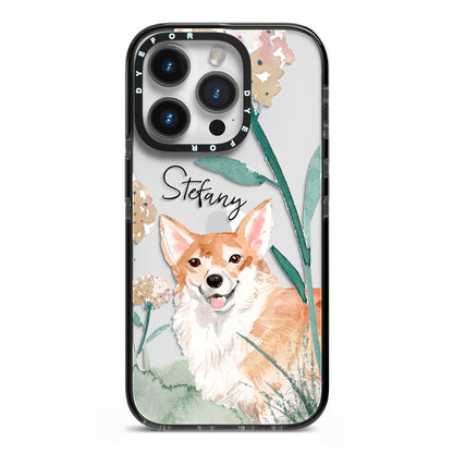 Personalised Welsh Corgi Dog iPhone 14 Pro Black Impact Case on Silver phone