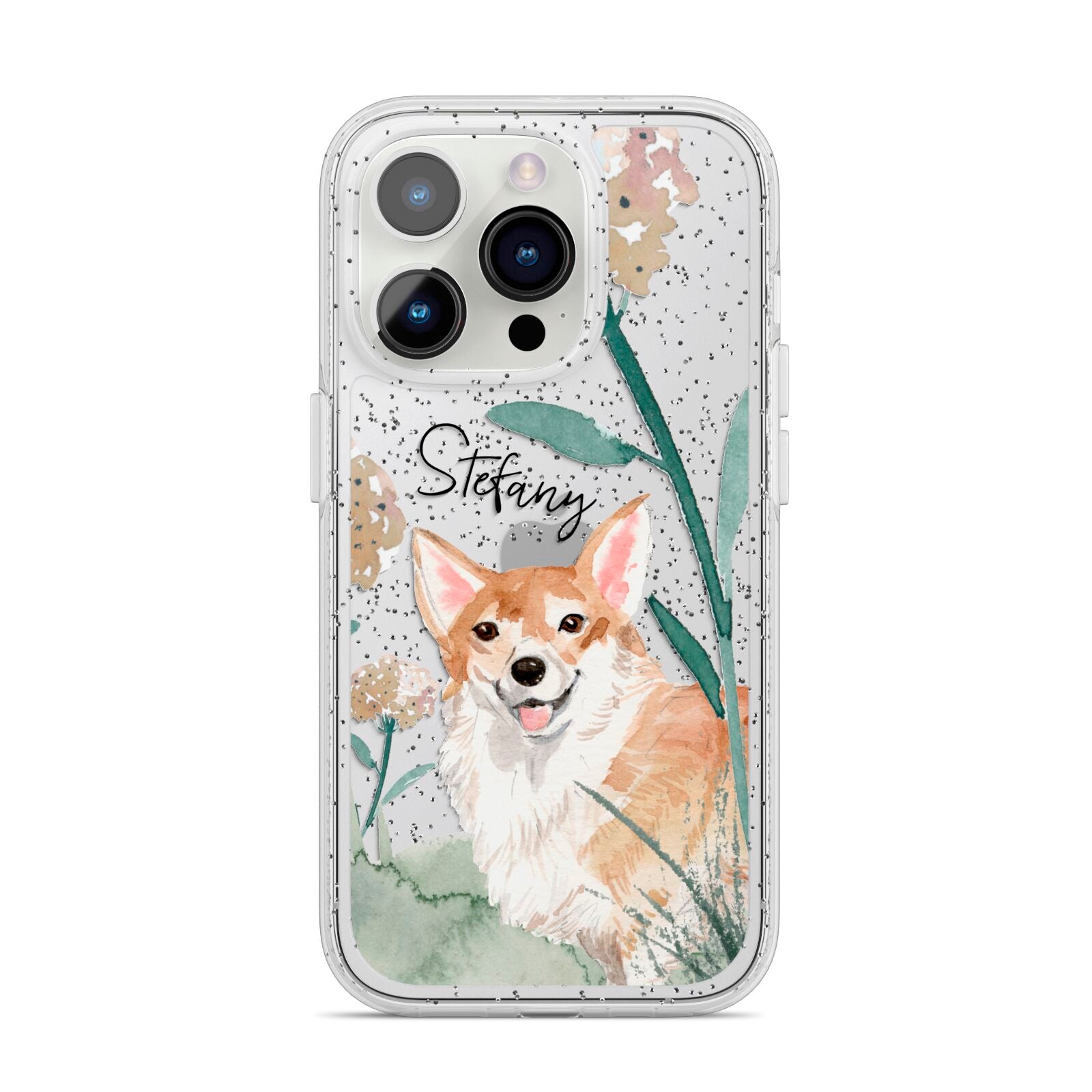 Personalised Welsh Corgi Dog iPhone 14 Pro Glitter Tough Case Silver