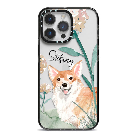 Personalised Welsh Corgi Dog iPhone 14 Pro Max Black Impact Case on Silver phone