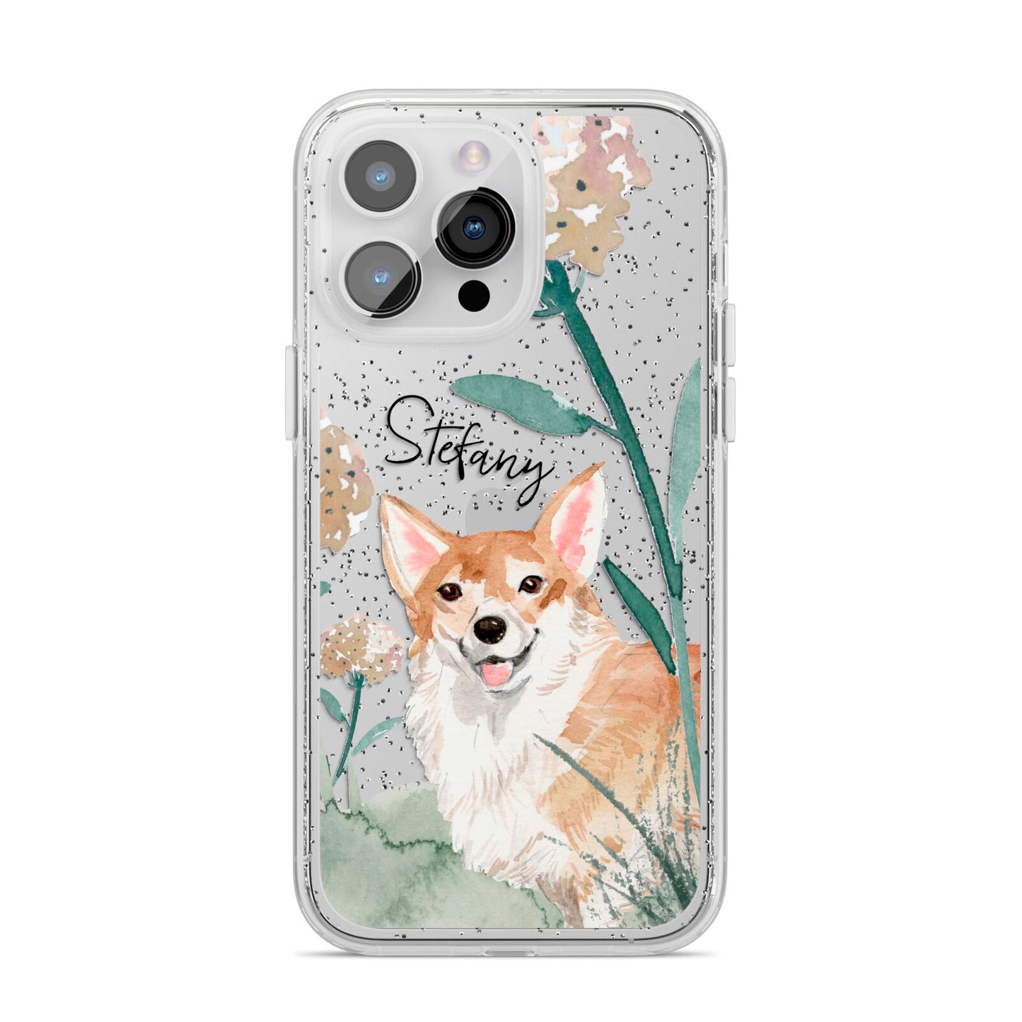 Personalised Welsh Corgi Dog iPhone 14 Pro Max Glitter Tough Case Silver