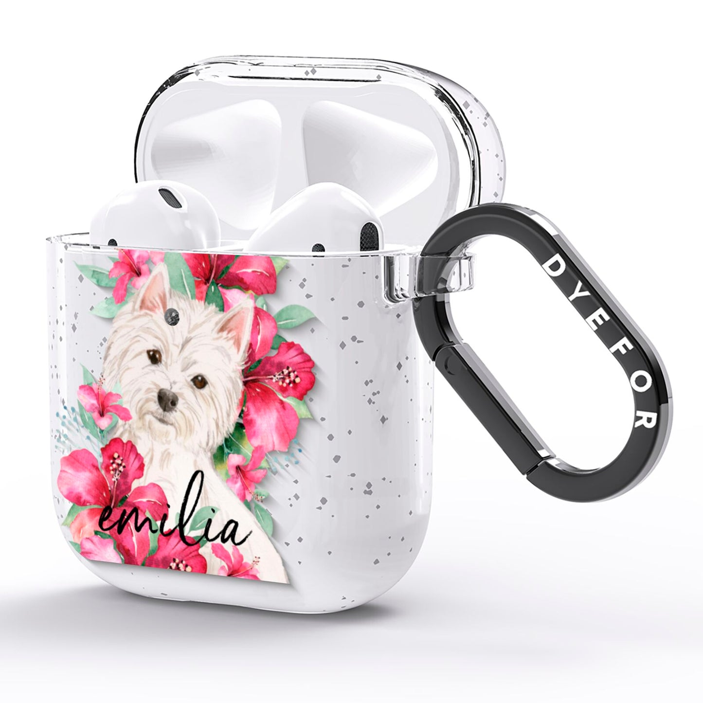 Personalised Westie Dog AirPods Glitter Case Side Image